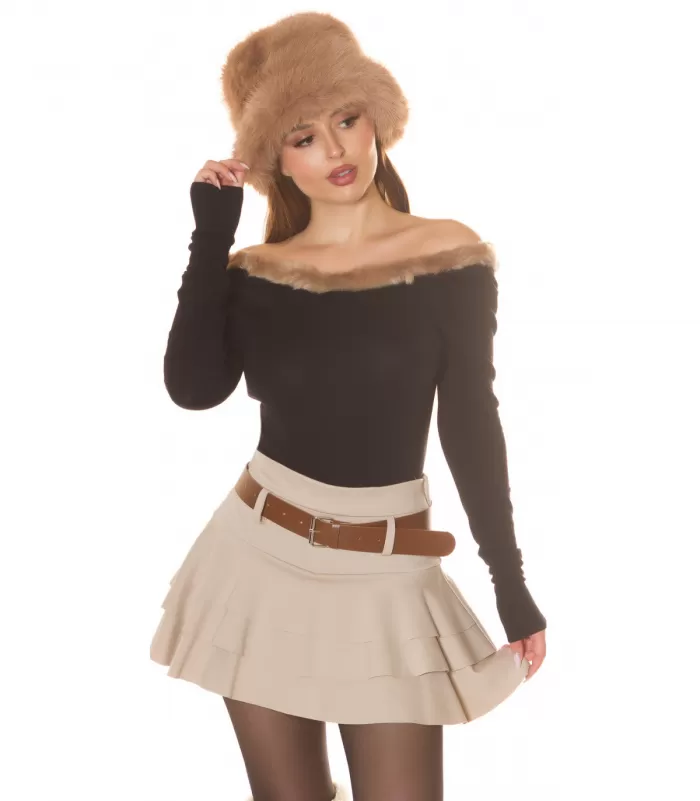 Koucla musta turkiskauluksellinen neule