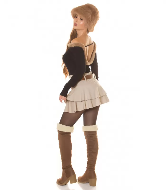 Koucla musta turkiskauluksellinen neule