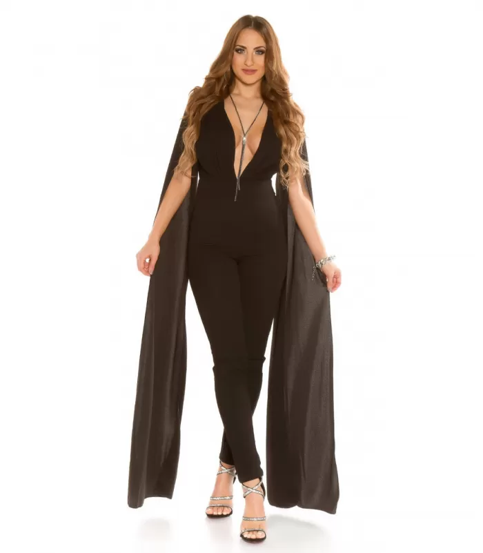Koucla musta v-jumpsuit liehuksilla