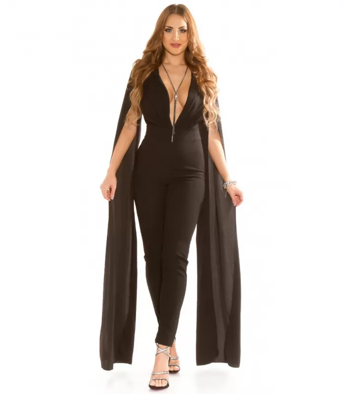 Koucla musta v-jumpsuit liehuksilla