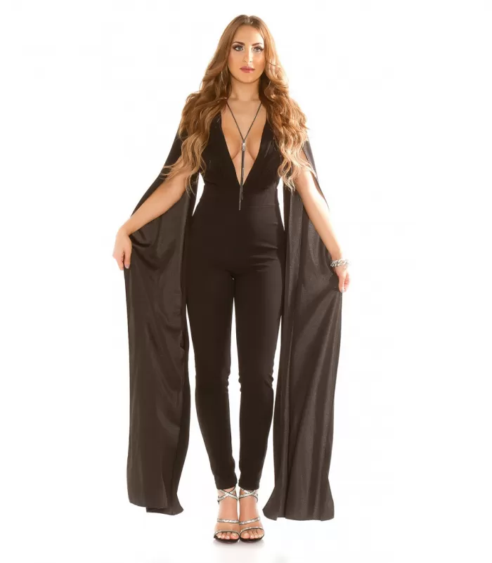 Koucla musta v-jumpsuit liehuksilla