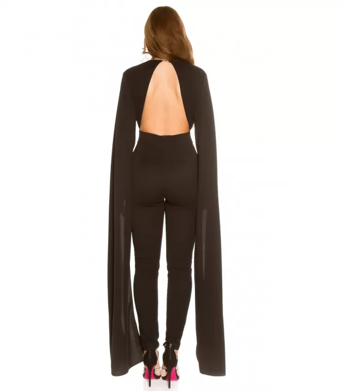 Koucla musta v-jumpsuit liehuksilla