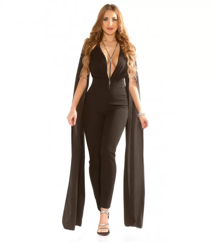 Koucla musta v-jumpsuit liehuksilla