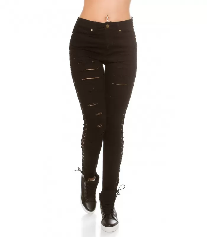 Koucla mustat revityt nyörikoristeiset farkut