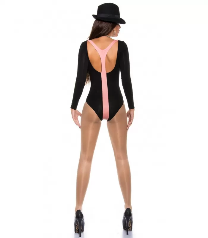 Koucla mustavaaleanpunainen pitkähihainen henkselibody