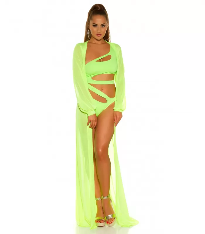 Koucla neonvihreä monokini halkioilla