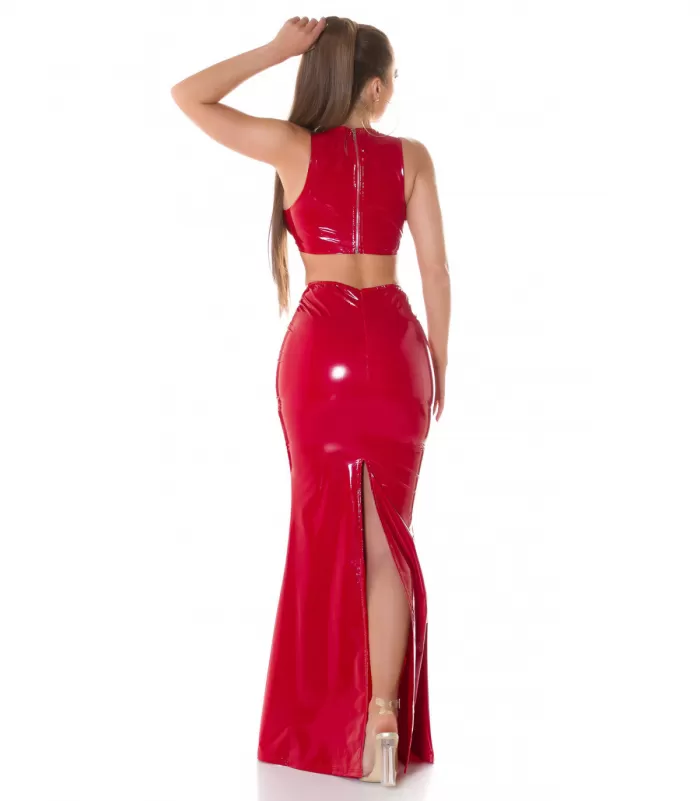 Koucla punainen latex look maksihame halkiolla