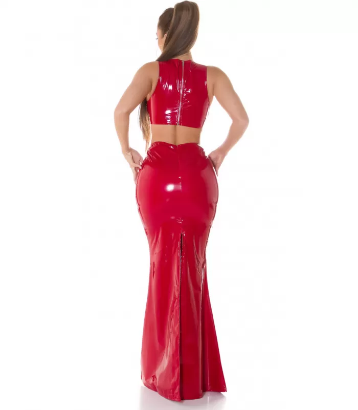 Koucla punainen latex look maksihame halkiolla