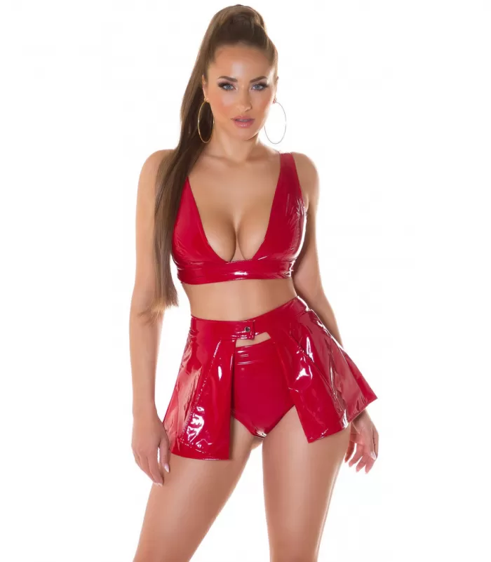 Koucla punainen lyhyt latex look v-toppi