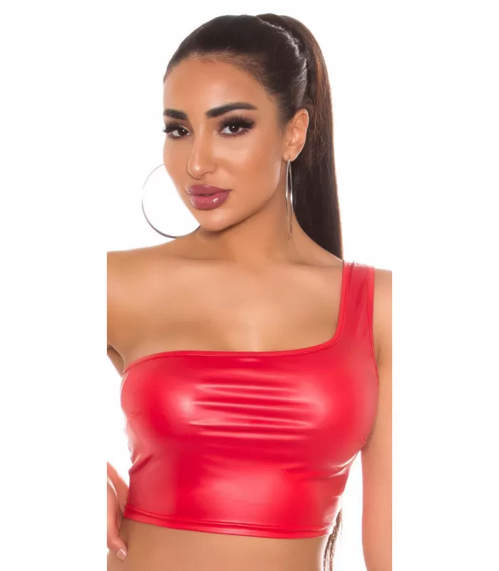 Koucla punainen lyhyt yksiolkaiminen wetlook toppi