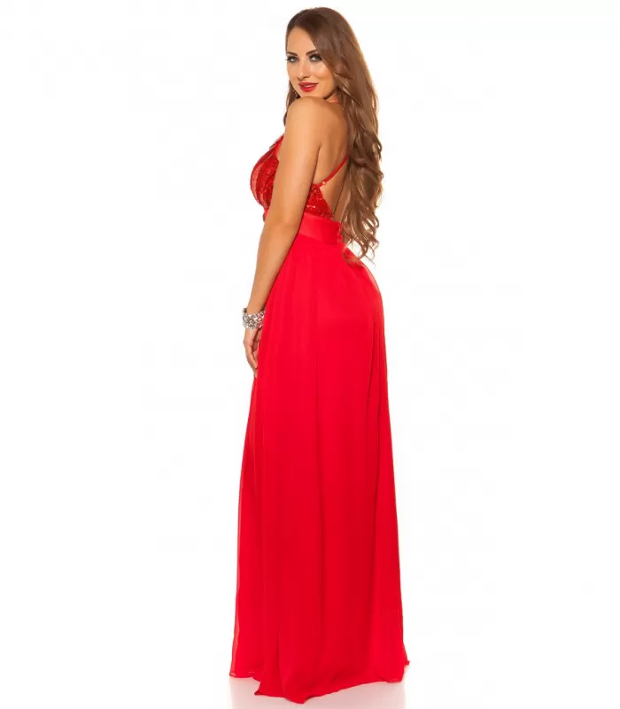 Koucla punainen pitkä juhlamekko paljeteilla