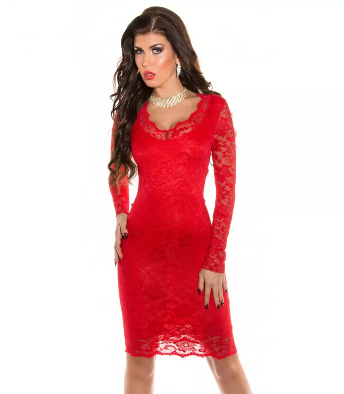 Koucla punainen pitkähihainen v-pitsimekko