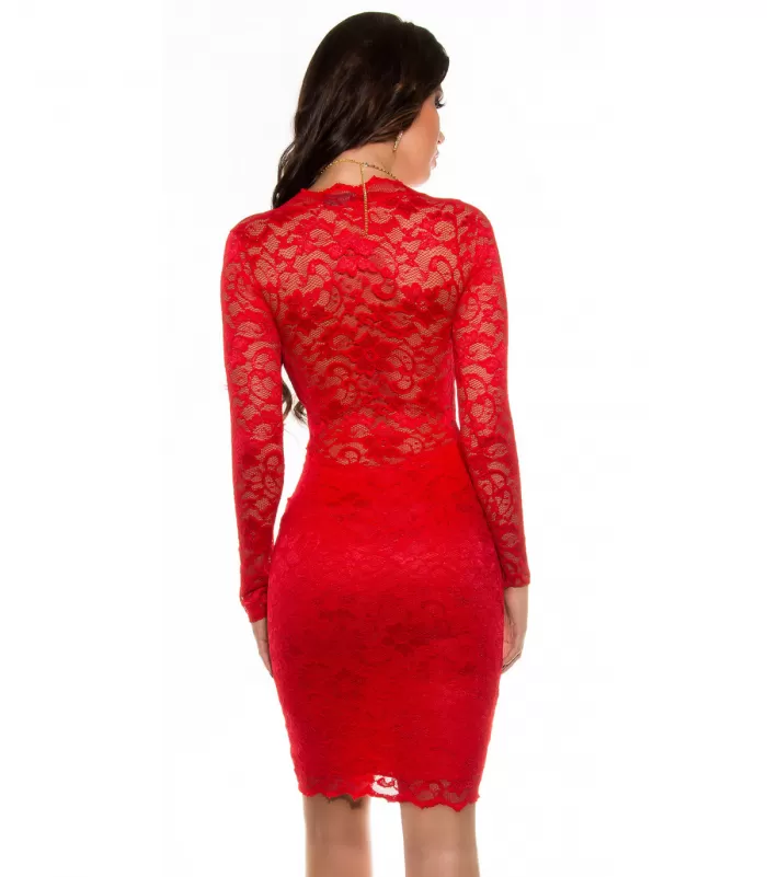 Koucla punainen pitkähihainen v-pitsimekko