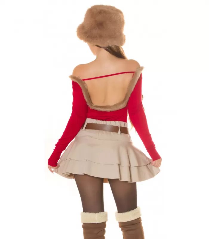 Koucla punainen turkiskauluksellinen neule