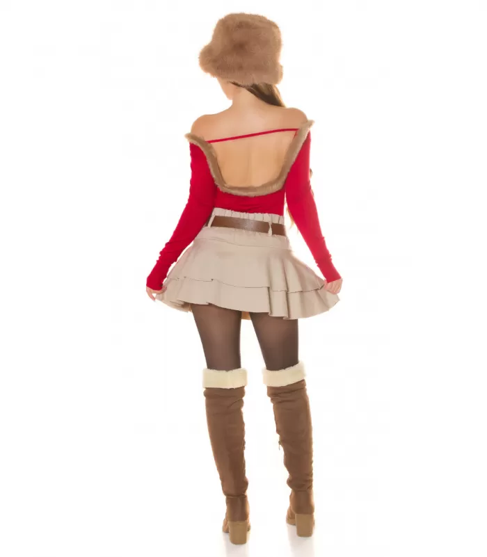 Koucla punainen turkiskauluksellinen neule