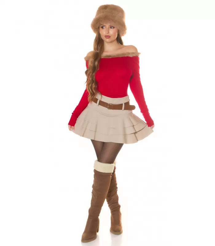 Koucla punainen turkiskauluksellinen neule