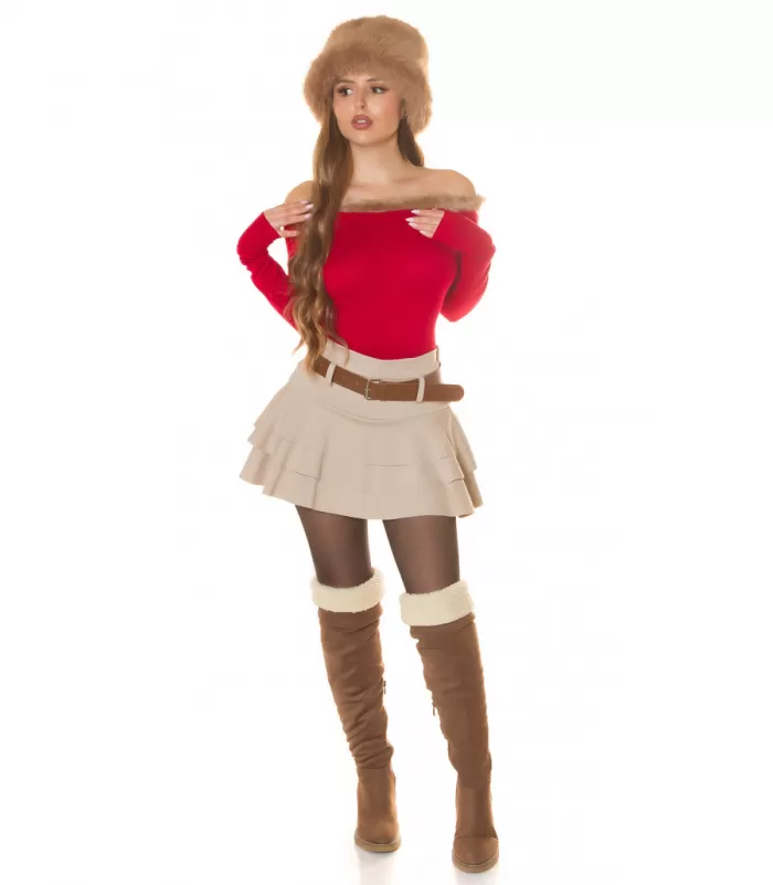 Koucla punainen turkiskauluksellinen neule