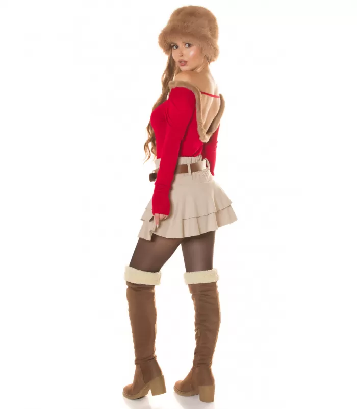 Koucla punainen turkiskauluksellinen neule