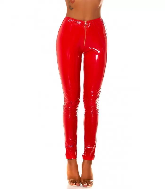 Koucla punaiset latex look housut vetoketjulla