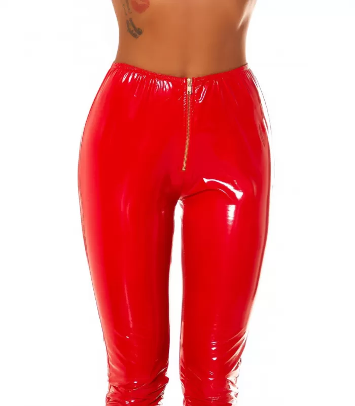 Koucla punaiset latex look housut vetoketjulla