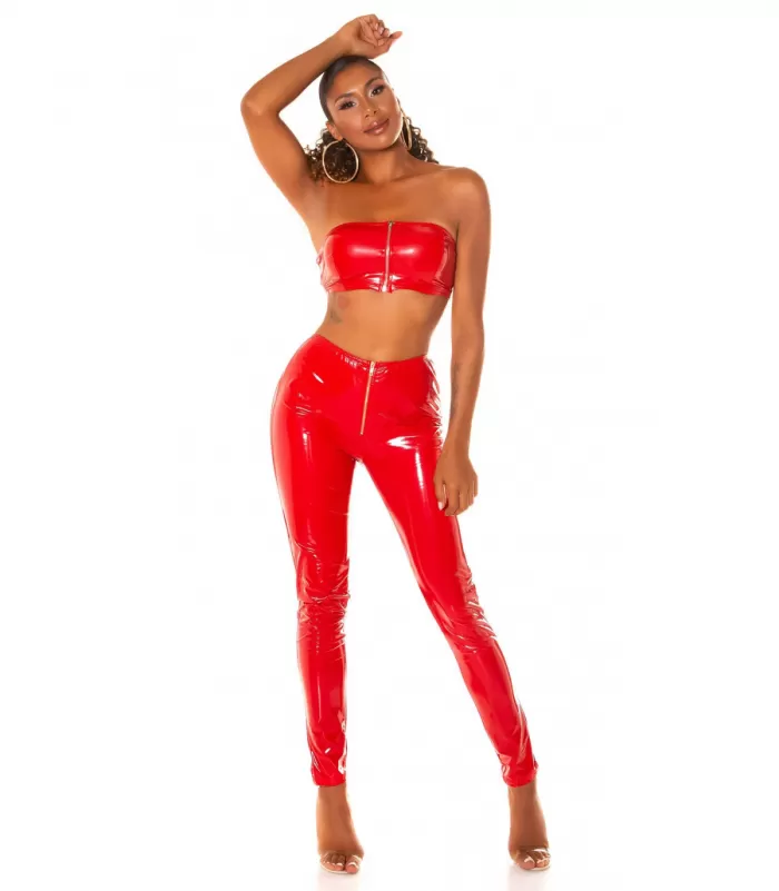 Koucla punaiset latex look housut vetoketjulla