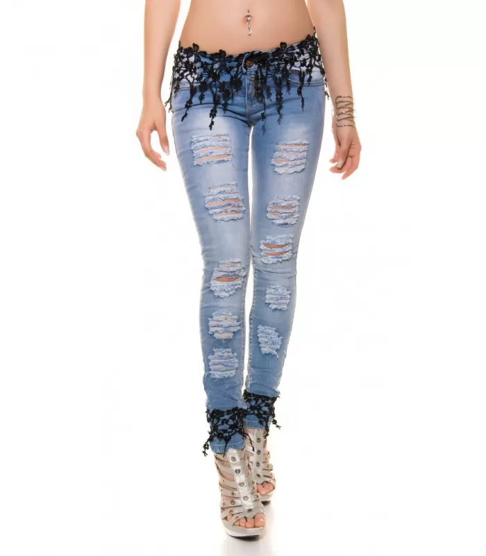 Koucla sinimustat koristekirjaillut revityt farkut