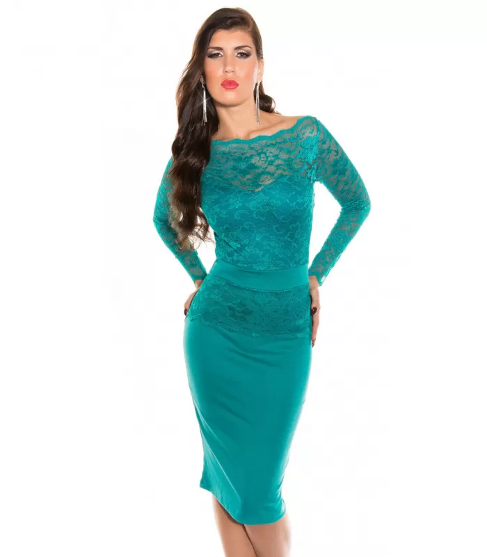 Koucla tumma mintunvihreä midimekko pitsillä