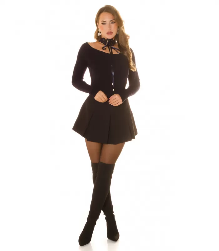Koucla tummansininen off-shoulder pitsichoker neule