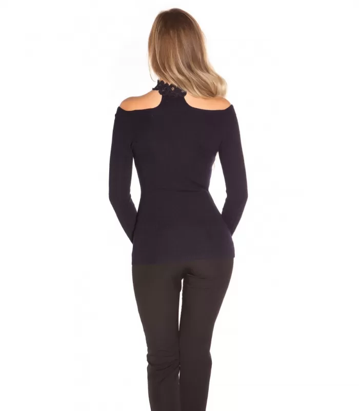 Koucla tummansininen off-shoulder pitsichoker neule [LÖYTÖ]
