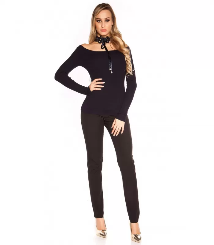 Koucla tummansininen off-shoulder pitsichoker neule [LÖYTÖ]