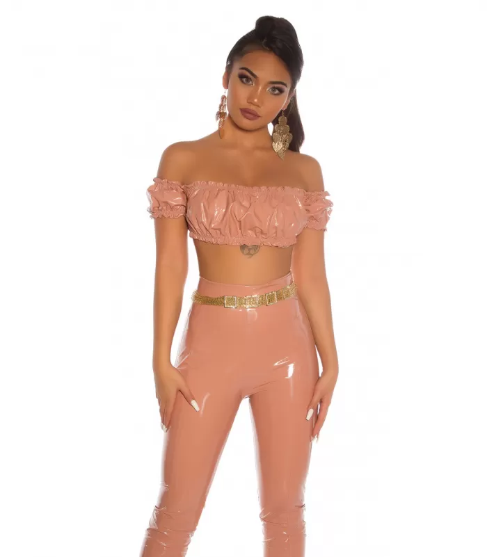 Koucla vaaleanpunainen latex look latinapaita