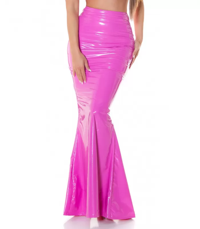 Koucla vaaleanpunainen latex look maksihame halkiolla