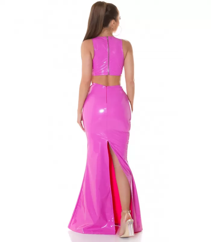 Koucla vaaleanpunainen latex look maksihame halkiolla