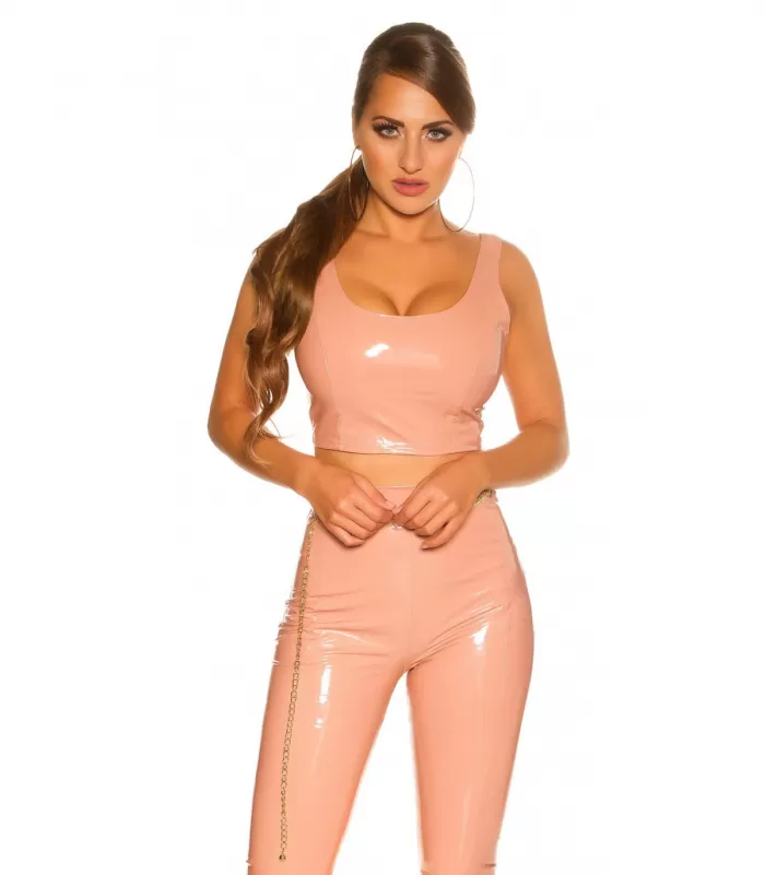 Koucla vaaleanpunainen lyhyt latex look toppi