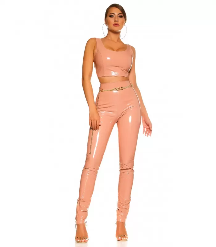 Koucla vaaleanpunainen lyhyt latex look toppi
