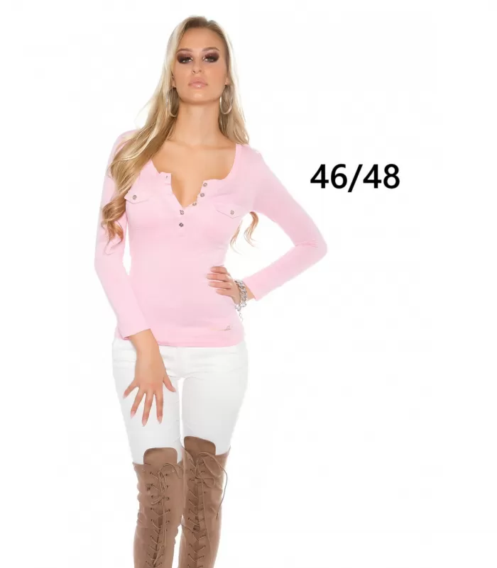 Koucla vaaleanpunainen pitkähihainen paita napeilla (plus size)