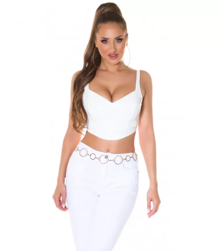 Koucla valkoinen latex look lyhyt toppi