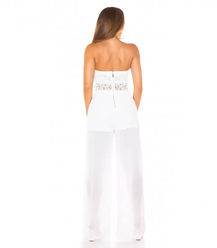 Koucla valkoinen olkaimeton juhlajumpsuit