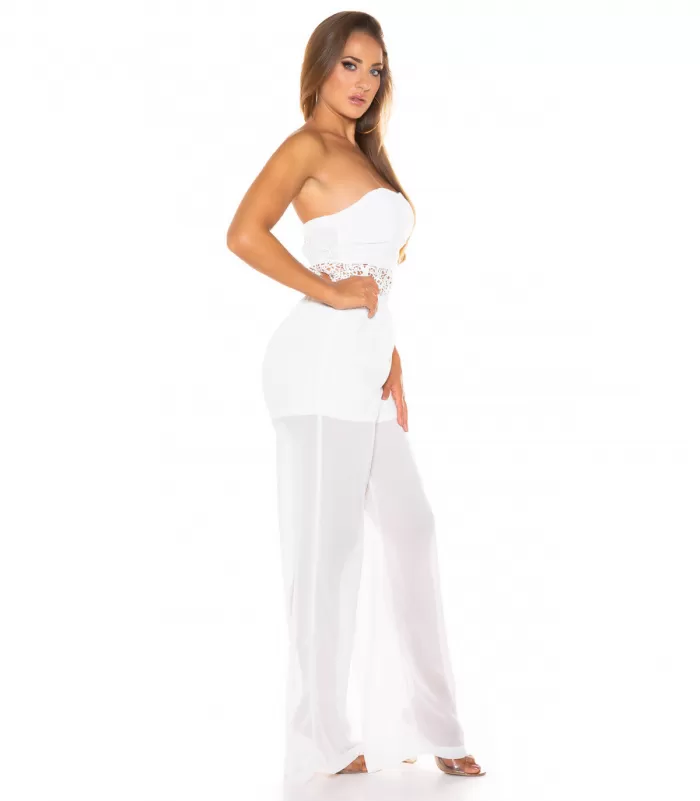 Koucla valkoinen olkaimeton juhlajumpsuit