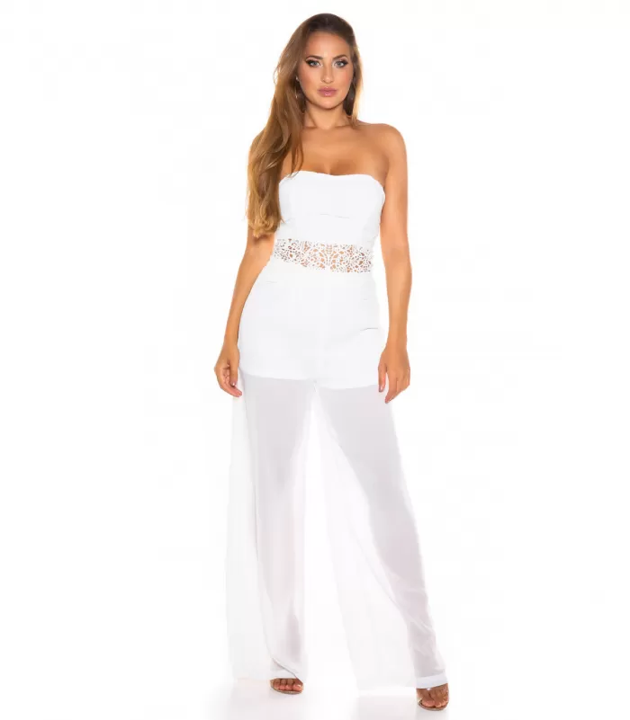 Koucla valkoinen olkaimeton juhlajumpsuit