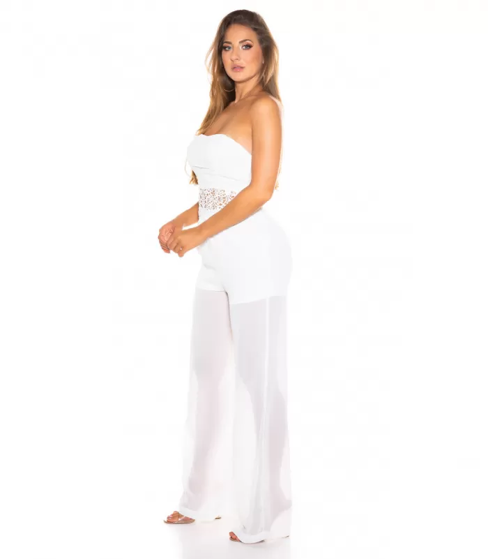 Koucla valkoinen olkaimeton juhlajumpsuit
