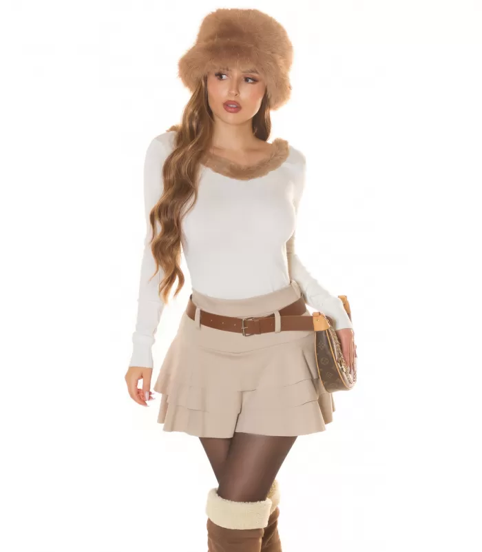 Koucla valkoinen turkiskauluksellinen neule