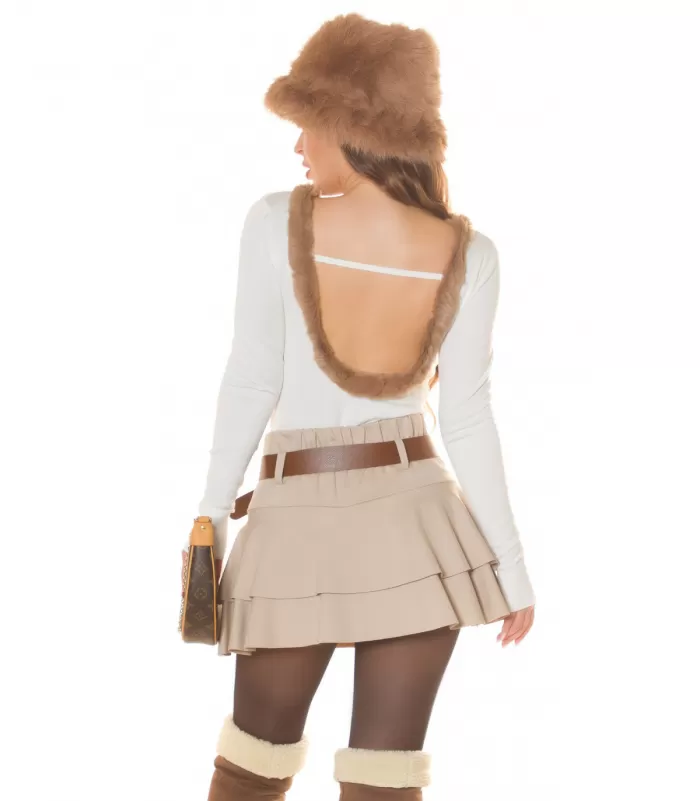 Koucla valkoinen turkiskauluksellinen neule