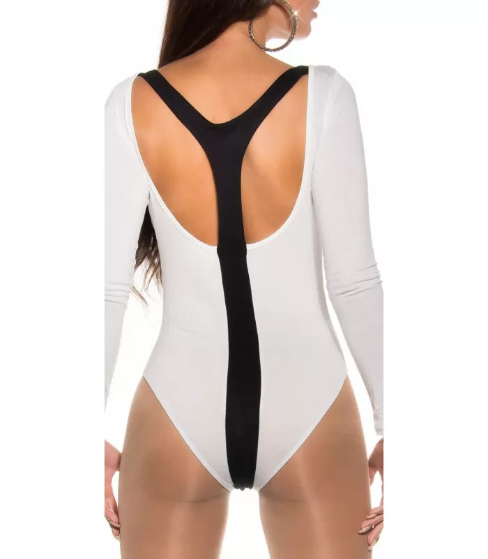 Koucla valkomusta pitkähihainen henkselibody