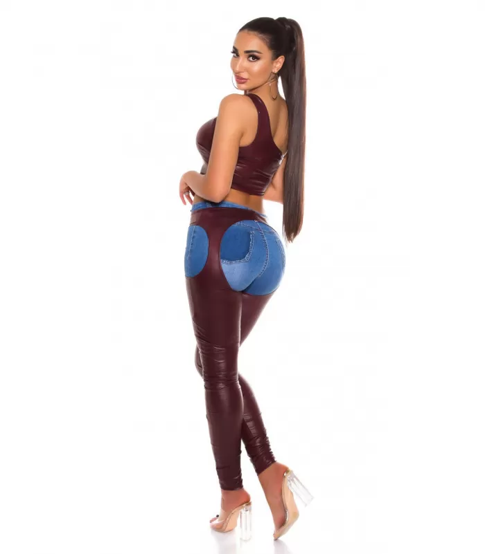 Koucla viininpunainen lyhyt yksiolkaiminen wetlook toppi