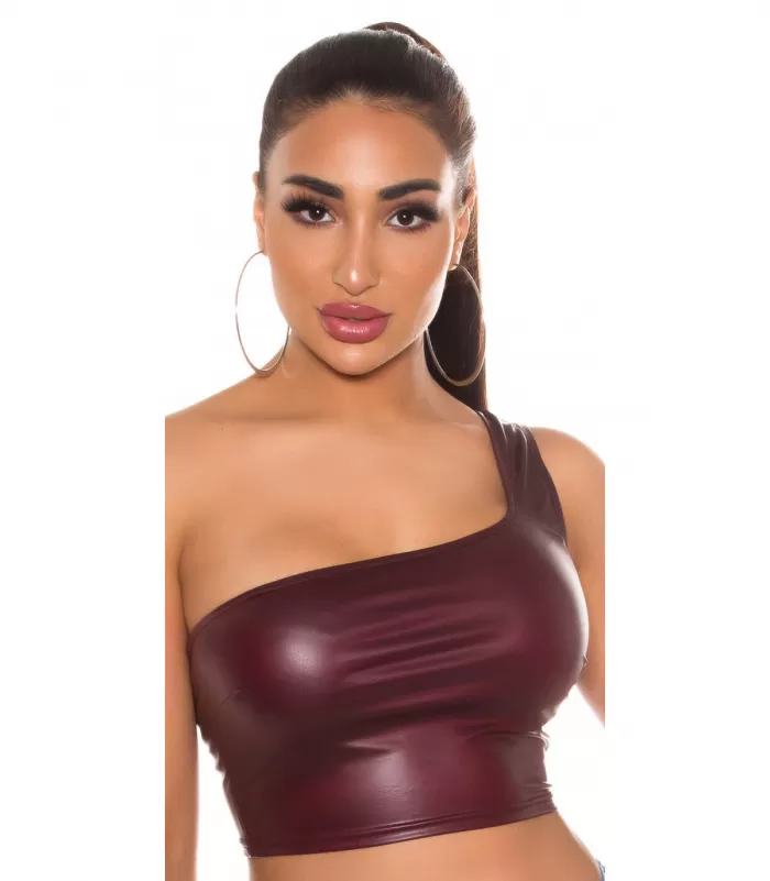 Koucla viininpunainen lyhyt yksiolkaiminen wetlook toppi