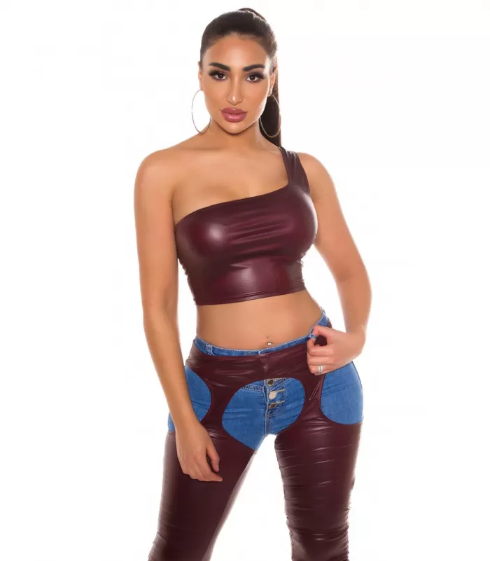 Koucla viininpunainen lyhyt yksiolkaiminen wetlook toppi