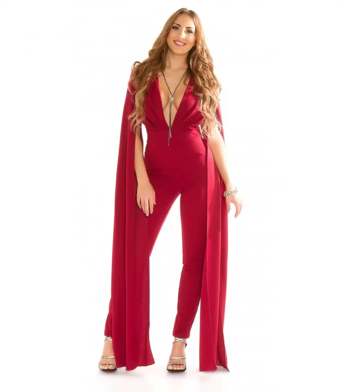 Koucla viininpunainen v-jumpsuit liehuksilla