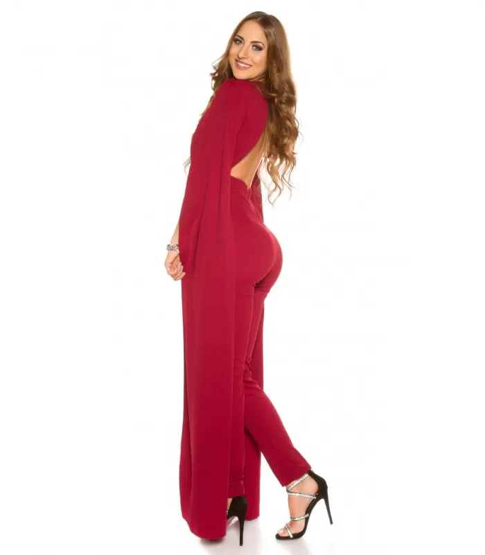 Koucla viininpunainen v-jumpsuit liehuksilla