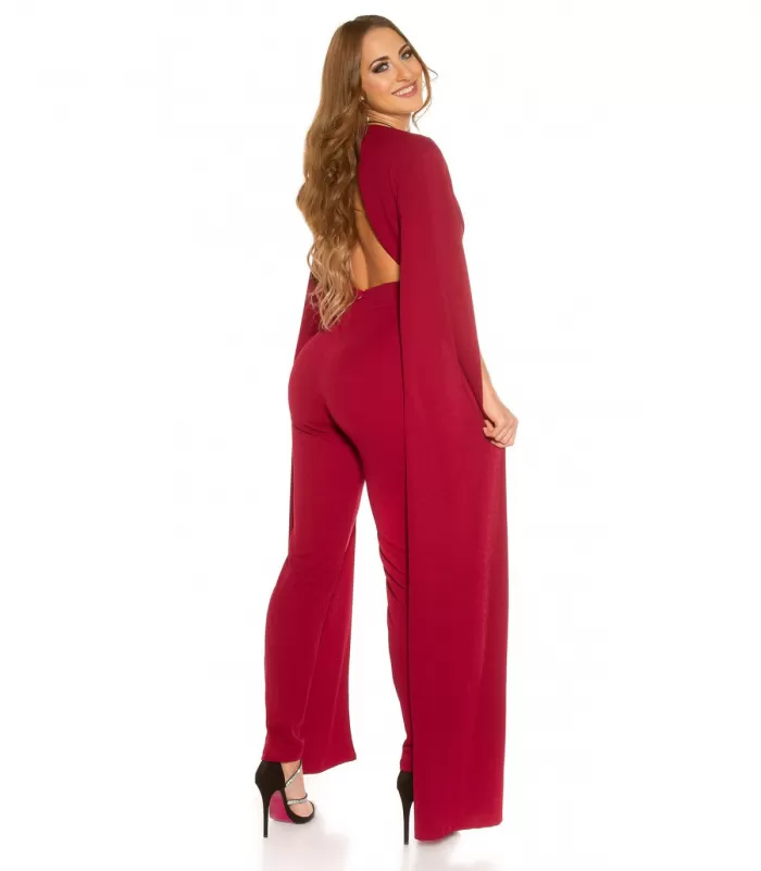 Koucla viininpunainen v-jumpsuit liehuksilla